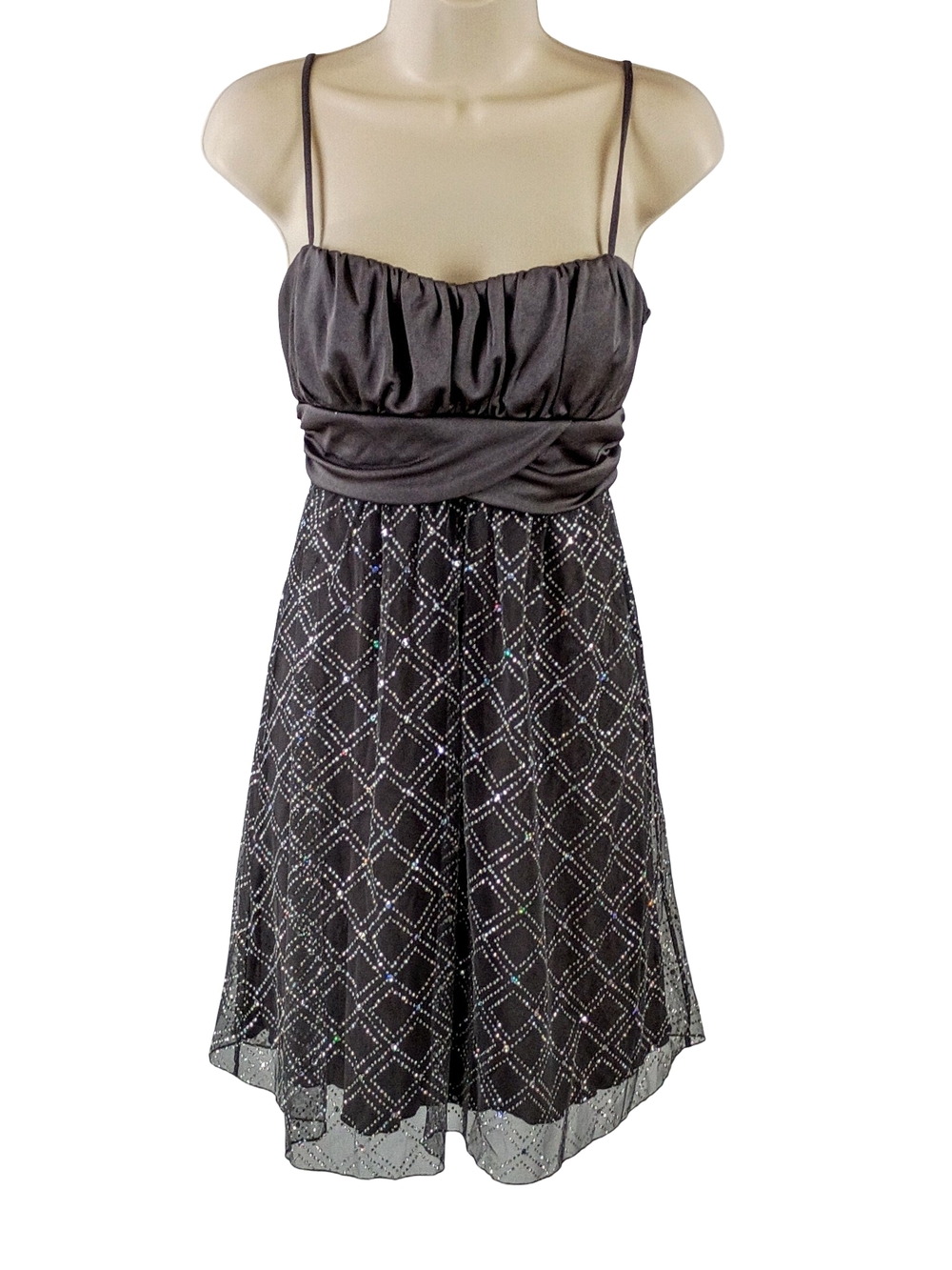 I.N. San Francisco Grey Iridescent Accents Midi Dress with Spaghetti Straps